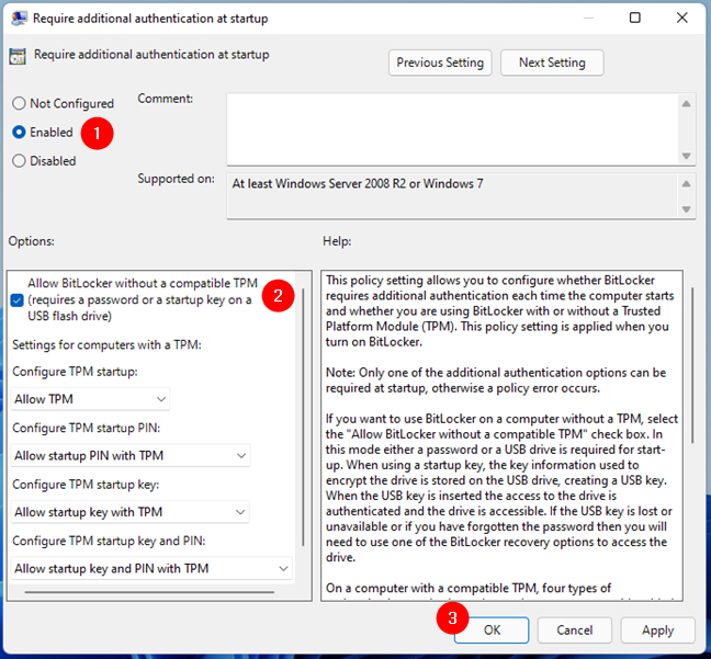 How to allow BitLocker without a compatible TPM chip on Windows