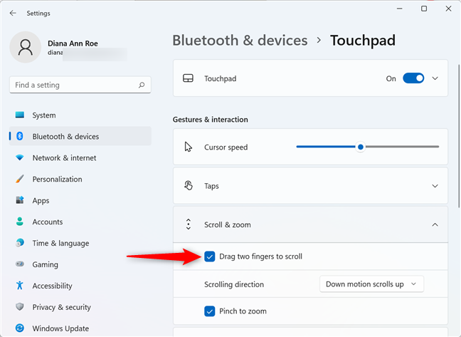 How to change the touchpad settings in Windows 11