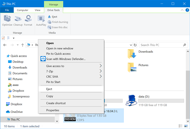 How to open (mount) or eject (unmount) ISO files in Windows 10