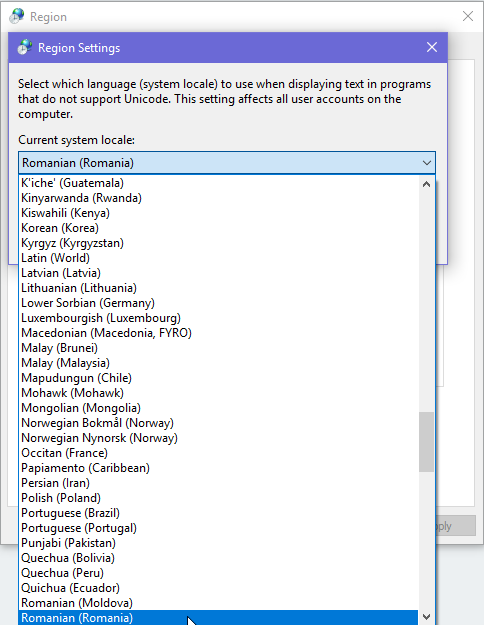 Make Windows correctly display characters from languages other than English (set non-Unicode programs)