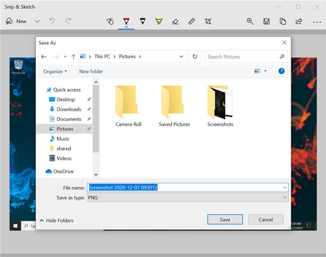 Where are screenshots saved? Change their location in Windows 10