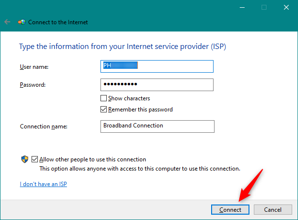 How to set up and use PPPoE internet connections in Windows 10