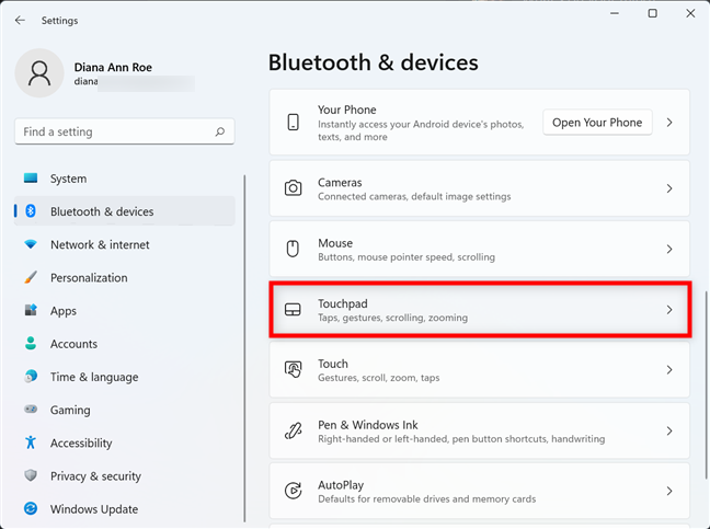 How to change the touchpad settings in Windows 11