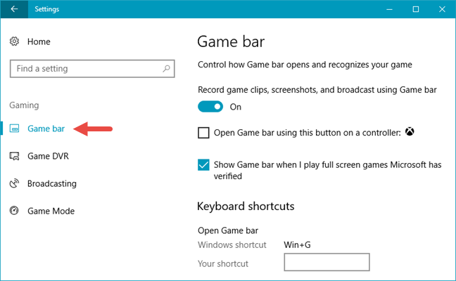 2 ways to change the keyboard shortcuts for the Game Bar in Windows 10