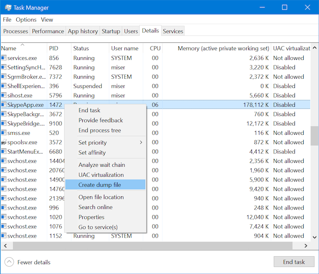 View details about running processes with the Windows 10 Task Manager