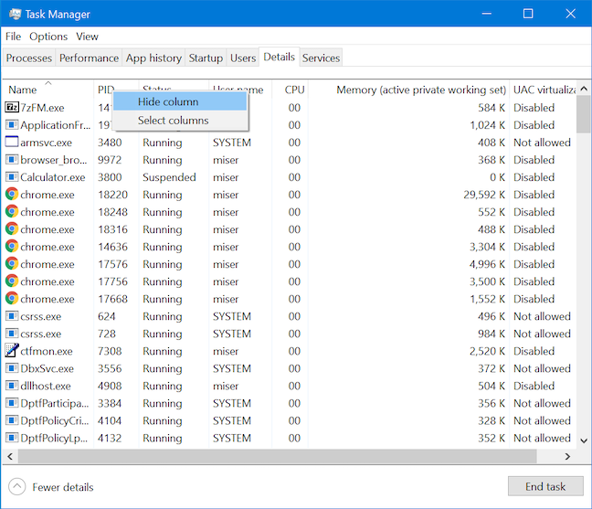 View details about running processes with the Windows 10 Task Manager