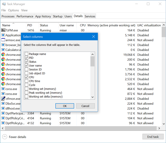 View details about running processes with the Windows 10 Task Manager