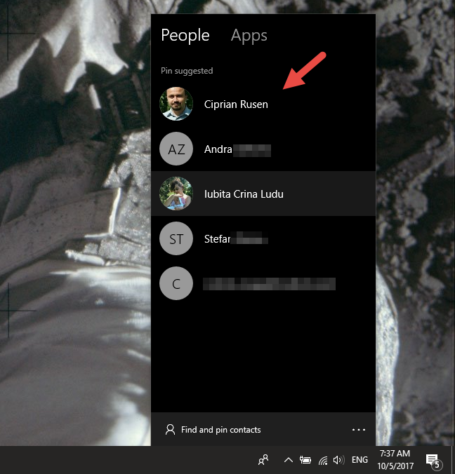 How to pin contacts to the taskbar or to the Start Menu of Windows 10