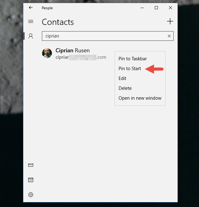 How to pin contacts to the taskbar or to the Start Menu of Windows 10