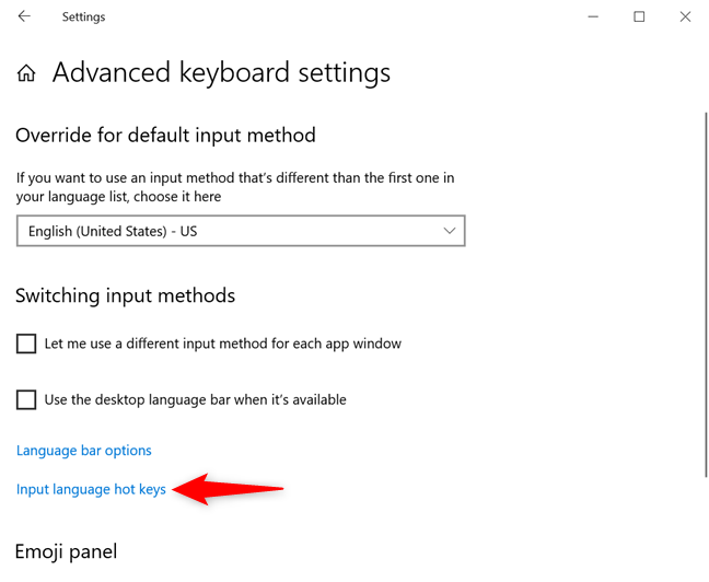 How to change the keyboard language shortcut in Windows 10