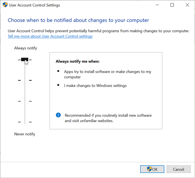 How to change the User Account Control (UAC) level in Windows 10