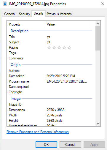 How to add metadata to photos, in Windows 10