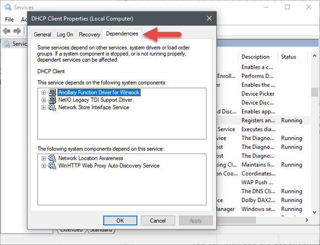 How to identify the dependencies of Windows services and change how they start