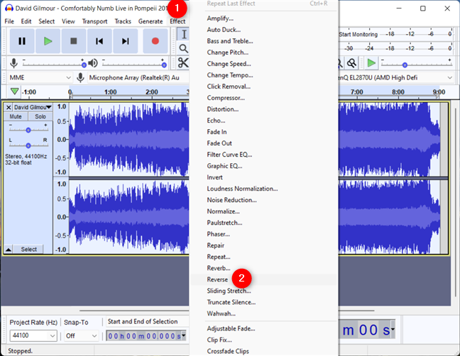 How to use Audacity to reverse audio in Windows