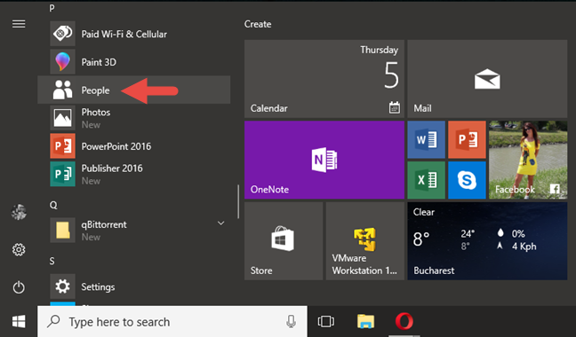 How to pin contacts to the taskbar or to the Start Menu of Windows 10