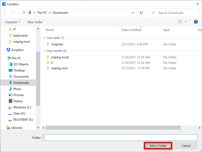 How to change the Microsoft Edge download location