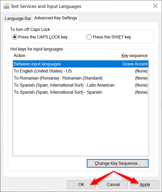 How to change the keyboard language shortcut in Windows 10