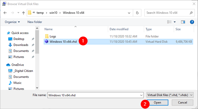 How to open, unmount, or permanently attach a VHD file in Windows 10