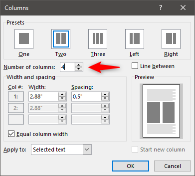 How do I write in two, three or more columns in Word documents?