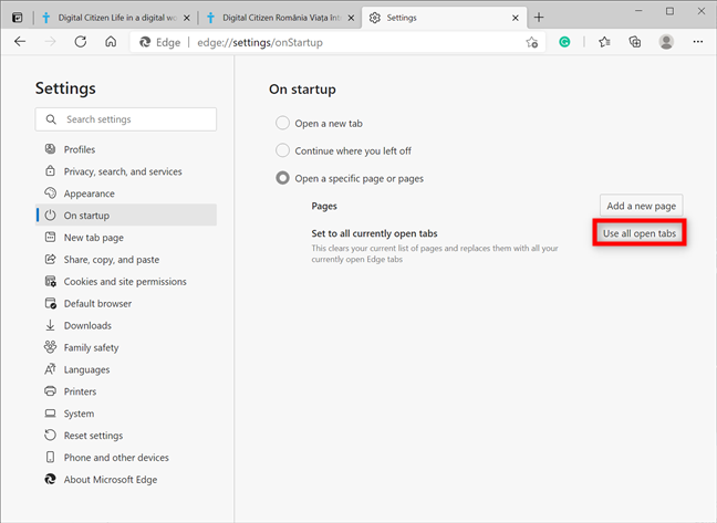 How to change the Microsoft Edge home page and startup page