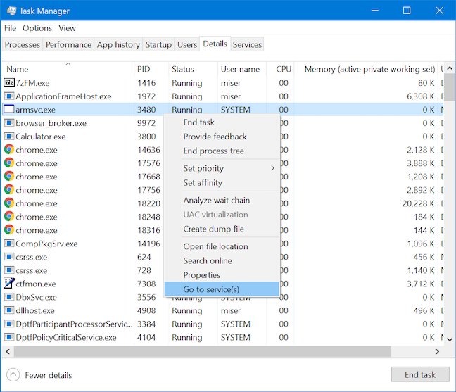 View details about running processes with the Windows 10 Task Manager