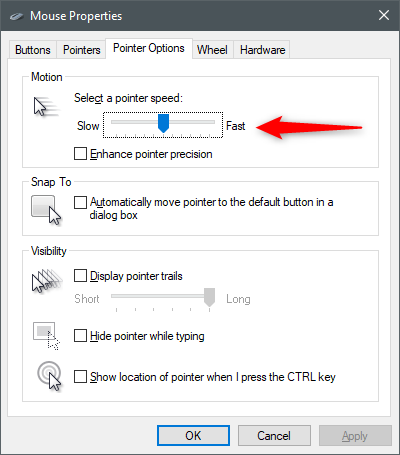 How to configure the mouse settings and sensitivity, in Windows 10