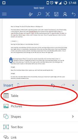 How to insert and edit tables in Microsoft Word for Android