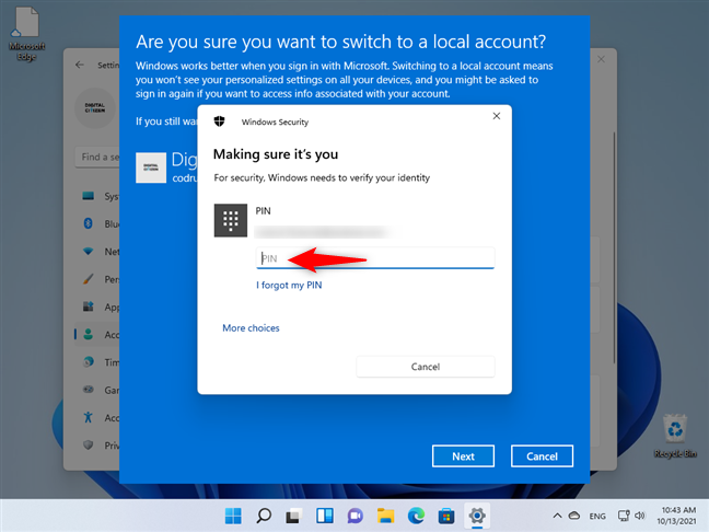 How to switch to a Windows 11 local account from a Microsoft one