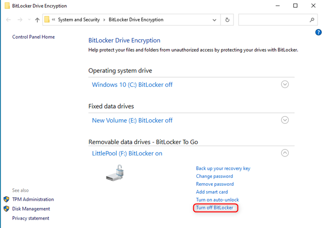 How to remove BitLocker To Go from a USB drive