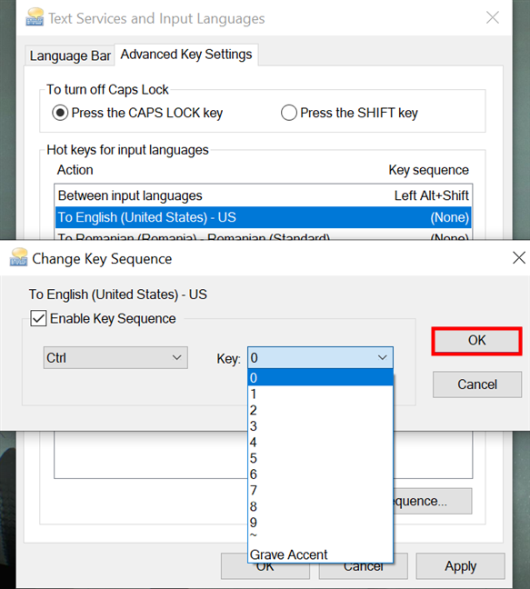 How to change the keyboard language shortcut in Windows 10