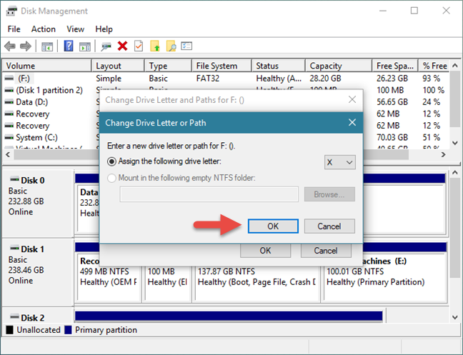 How to change the letter of any drive or partition, in Windows