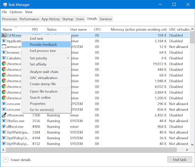 View details about running processes with the Windows 10 Task Manager