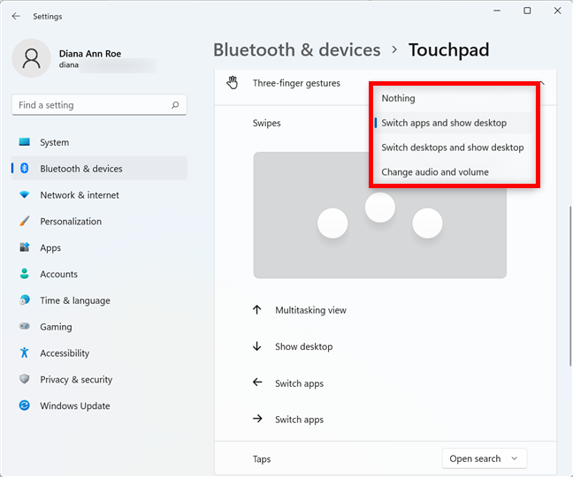 How to change the touchpad settings in Windows 11