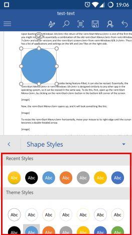 How to add and edit pictures and shapes, in Microsoft Word for Android