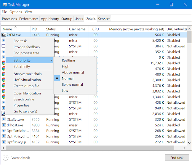 View details about running processes with the Windows 10 Task Manager