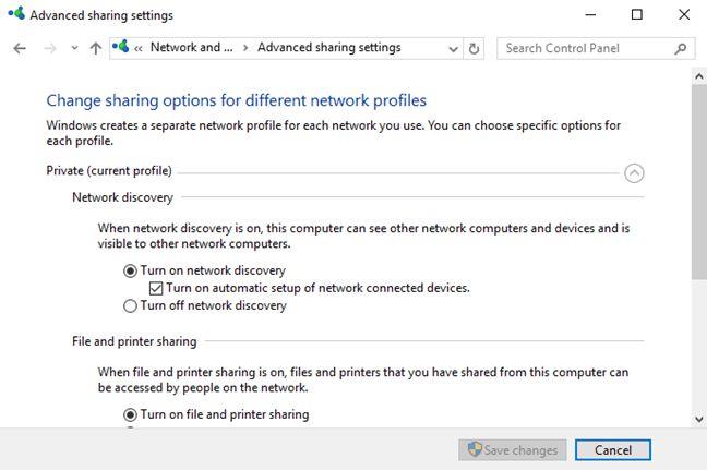 How to customize advanced network sharing settings in Windows