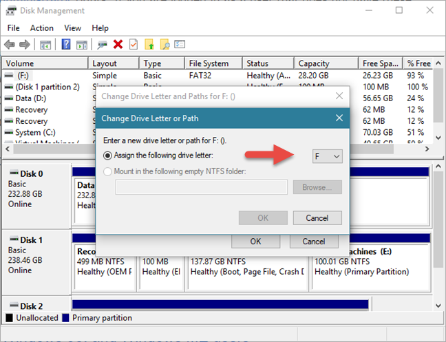 How to change the letter of any drive or partition, in Windows