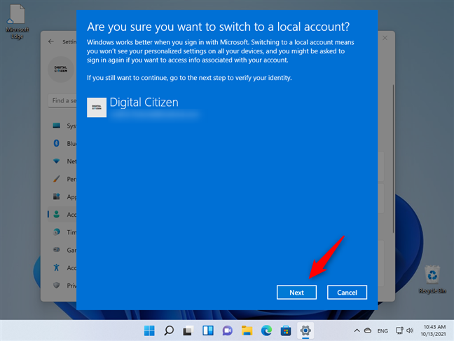 How to switch to a Windows 11 local account from a Microsoft one