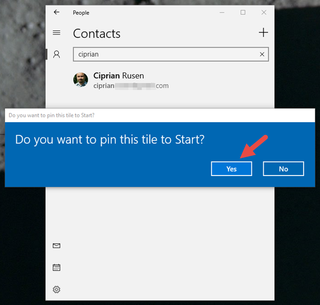 How to pin contacts to the taskbar or to the Start Menu of Windows 10