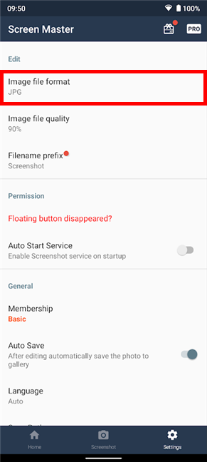 How to change screenshot format on Android - PNG to JPG and back