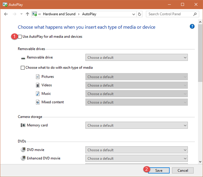 How to personalize AutoPlay settings in Windows for all media and devices