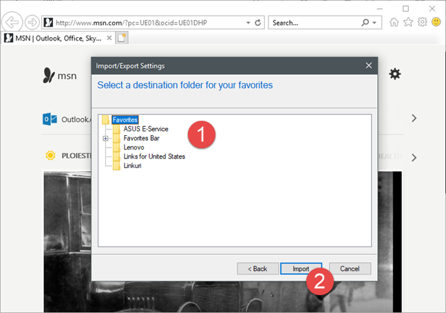 How to import or export bookmarks when using Internet Explorer