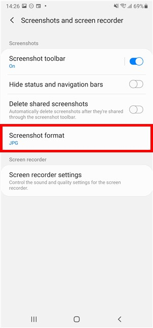 How to change screenshot format on Android - PNG to JPG and back