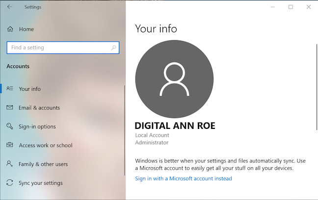 How to switch to a Windows 10 local account from a Microsoft one