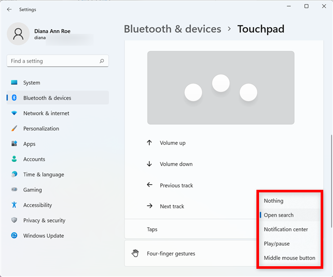 How to change the touchpad settings in Windows 11