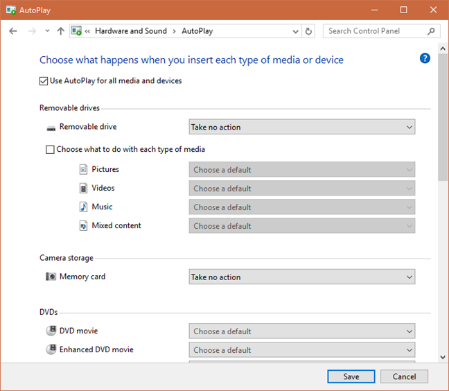 How to personalize AutoPlay settings in Windows for all media and devices