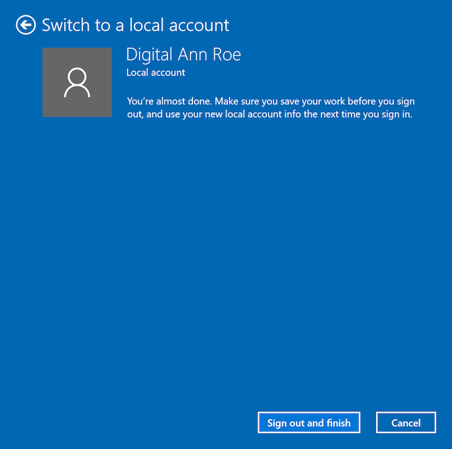 How to switch to a Windows 10 local account from a Microsoft one