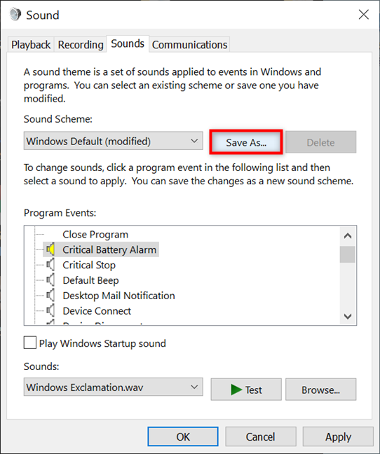 How to customize the sound schemes for Windows 10