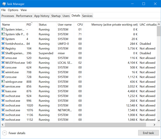 View details about running processes with the Windows 10 Task Manager