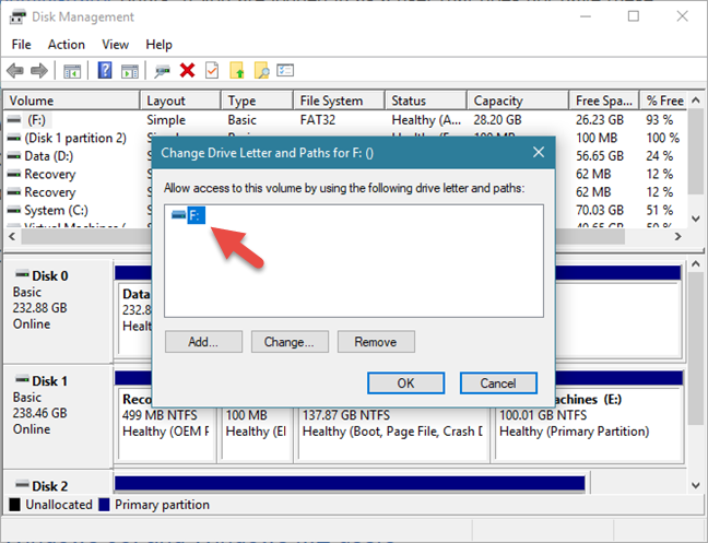 How to change the letter of any drive or partition, in Windows